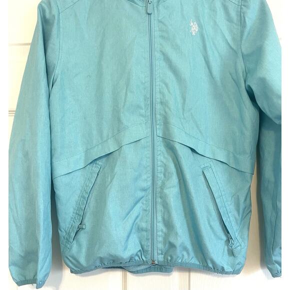 U.S Polo Assn, Full Zip Up HOODED WINDBREAKER Jacket--Size Large | Teal/ Blue - Picture 4 of 10